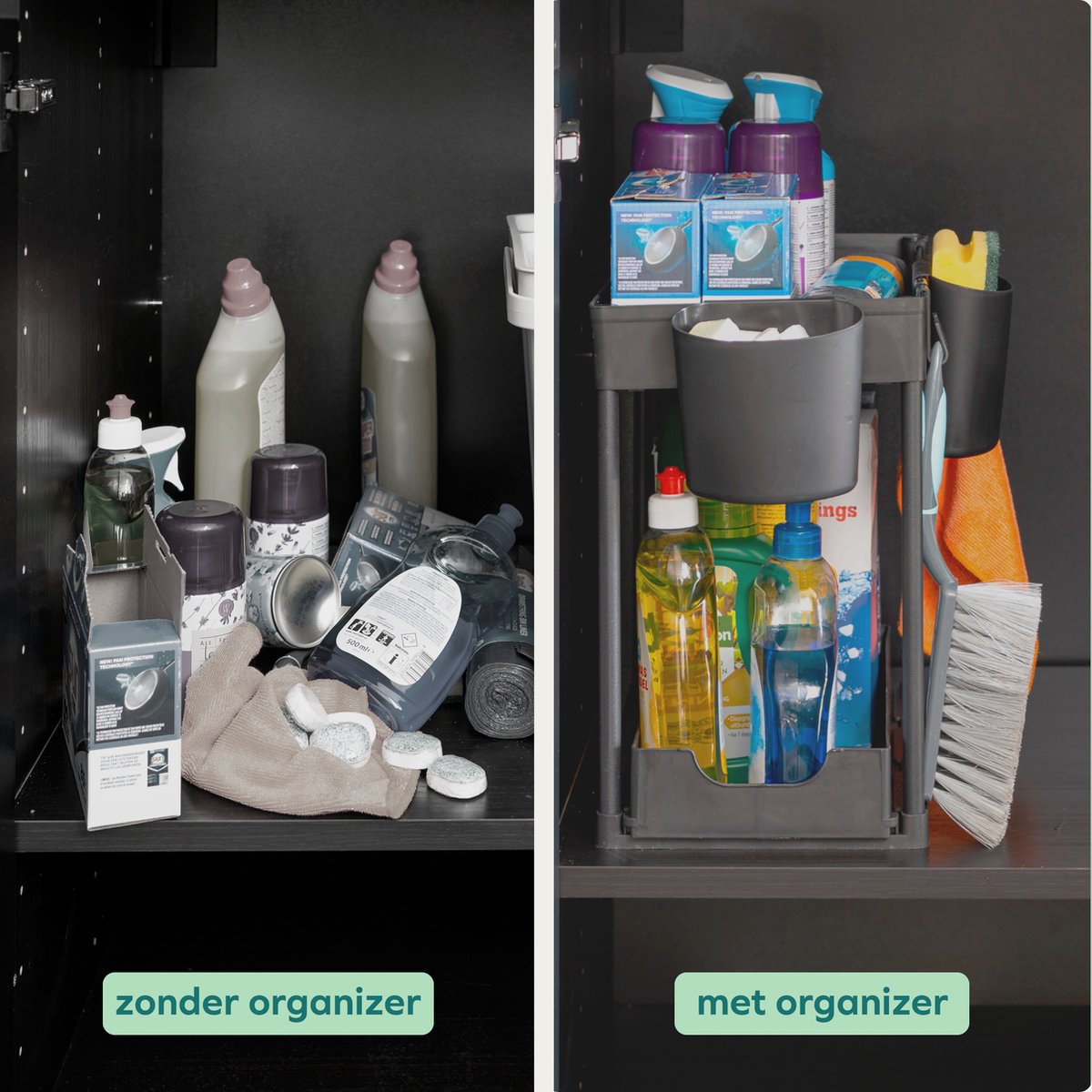 Wellewares - Keukenkast Organizer - Gootsteenkast Organizer met Uitschuifbare Lade Gootsteen - Zwart — cadeau in Cadeau-ideeën - foto 6