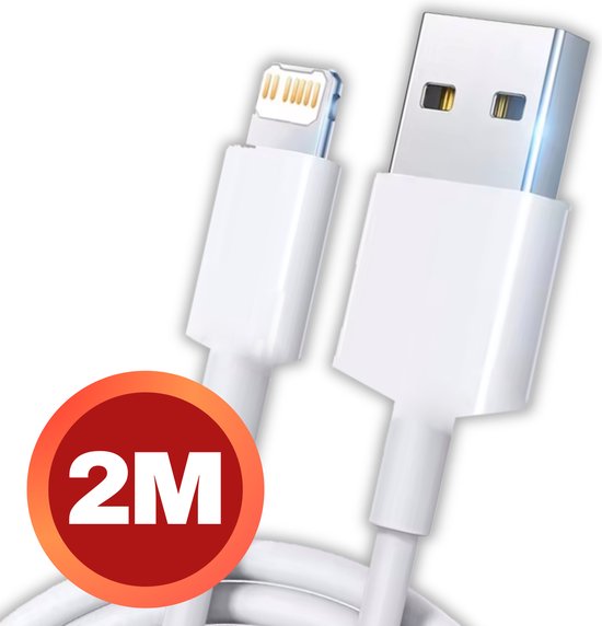 iPhone Oplaad Kabel Lightning - 2 meter - 12 / 12 PRO / 12 PRO MAX / 11/ 11 PRO (MAX) / XS / XR/ X / iPhone 8 / 8 Plus/ iPhone SE/ 6 / 5 / 5SE - premium kwaliteit - Oplaadkabel - wit