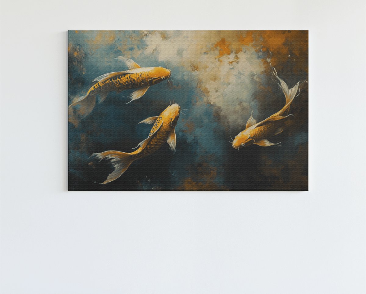 Trendex Global Canvas Schilderij - Gouden Vissen - Abstract - Schilderij - 150x100x2 cm Groen