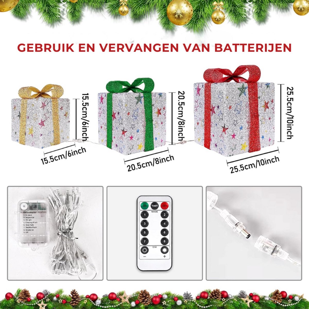 Set van 3 led-geschenkdozen voor Kerstmis, kleurrijke kerstdecoratie