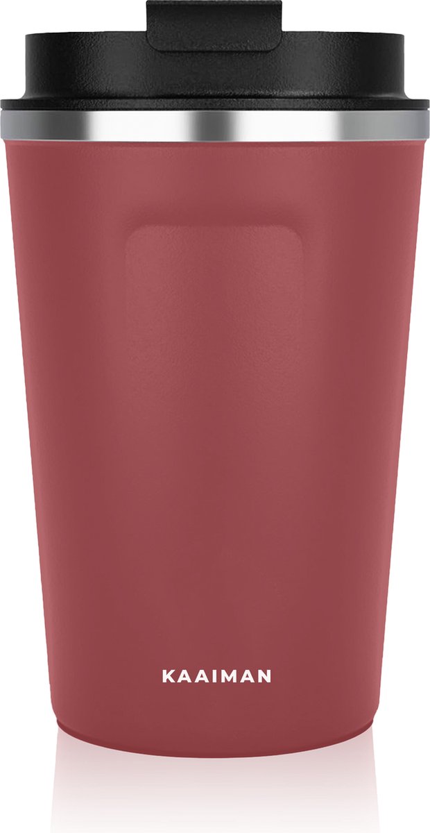 Kaaiman® RVS Thermosbeker - Drinkbeker - Koffie - Thee - Water - Warm en Koud - Travel Mug - Rood - 380ml - Koffiebeker - Theebeker