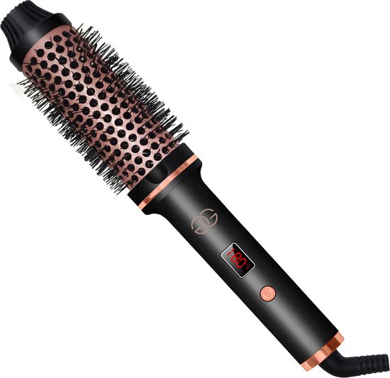 Golden Goods Thermal Brush 3 in 1 Krulborstel - Keramische Warmteborstel - Ronde borstel 40MM -Thermal Brush Met LCD Scherm - Stijlborstel - Volume & Krullen - Haarborstel