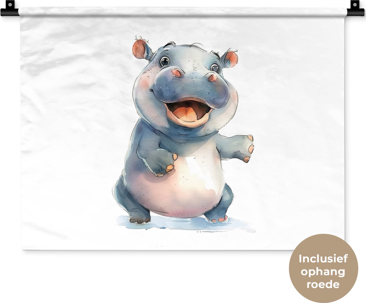 Wandkleed 60x45 cm - Wanddoek Nijlpaard - Baby dier - Dieren - Wandtapijt - Wandkleden