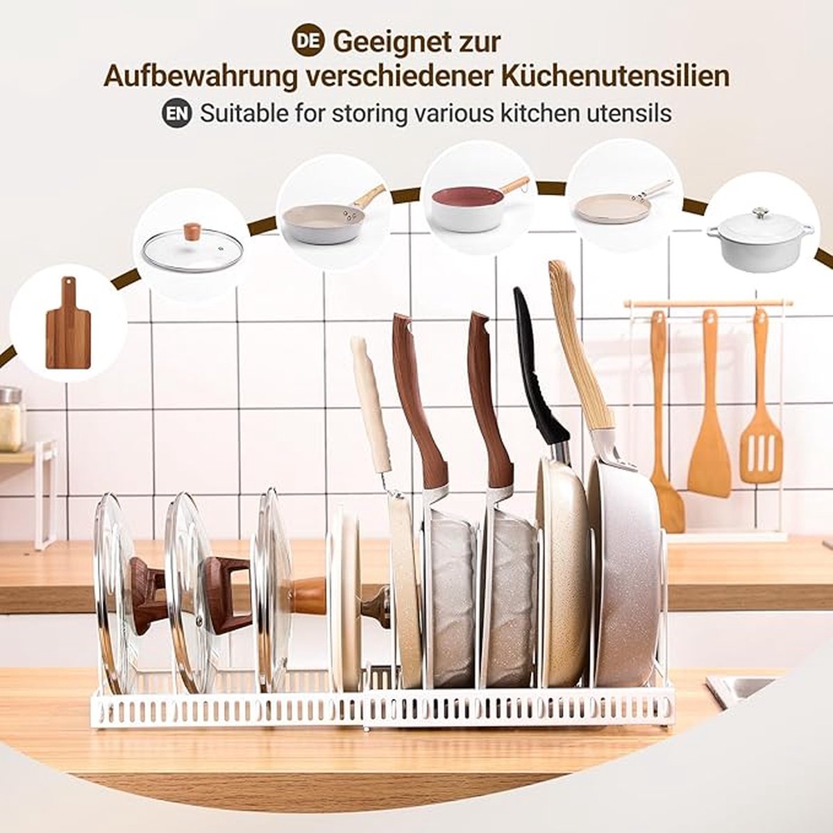 muur pannenrek / Pannen Organizer Rek, Pannen Opbergen Houder 18D x 56W x 18H centimetres