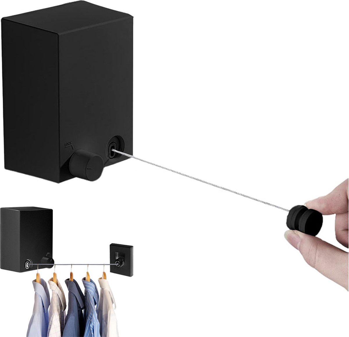 Goedkoopste Waslijn Uittrekbaar - Waslijndraad - Wasdraad - Wasrek Alternatief - Roldrooglijn - Drooglijn Oprolbaar - Uittrekbare Waslijn - 2 Drooglijnen - 4,2 M Drooglengte - Keuze Uit Lijmen Of Boren - Wanddroogrek - Wasrek - Droogrek - Zwart