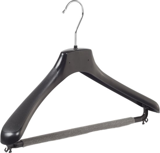 Kledinghanger, Kleerhanger, Mantelhanger, Kostuumhanger, Jassenhanger, set van 10 Stuks, Kunststof, Zwart, Brede schouders, 360° Draaibare Haak, 46 cm (ETR46_00/10