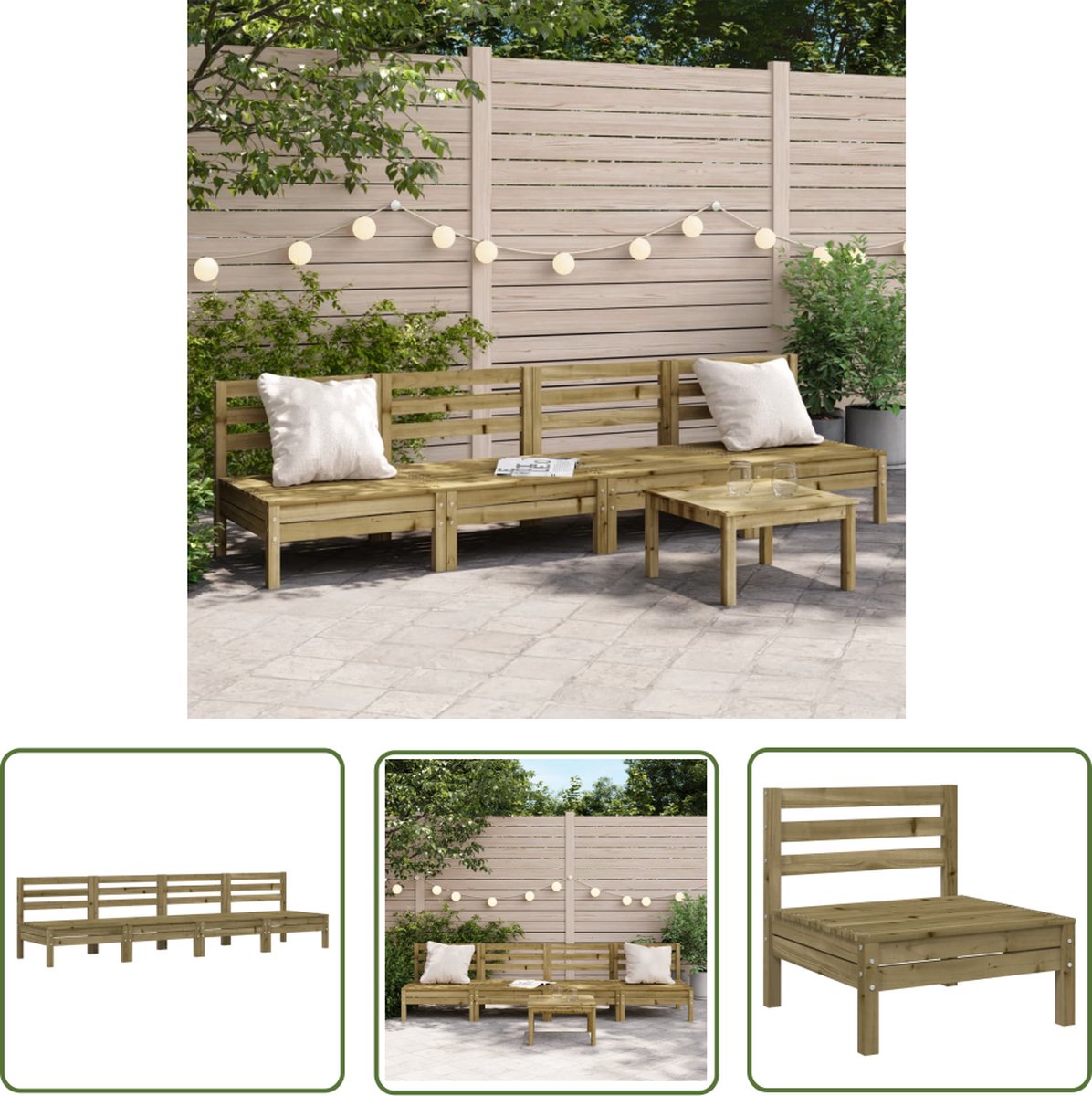 The Living Store Tuinbanken 4 st zonder armleuning geïmpregneerd grenenhout - Tuinbank - Grenenhout - Outdoor Furniture - Tuinset - Lounge Set