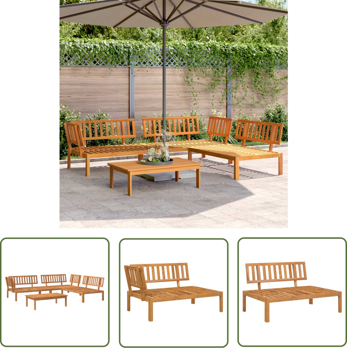 vidaXL Loungebank Acacia Hout - Tuin Lounge Set - 4-delige Loungeset pallet massief acaciahout - Buitendecoratie - Teak Bank - Outdoor Furniture