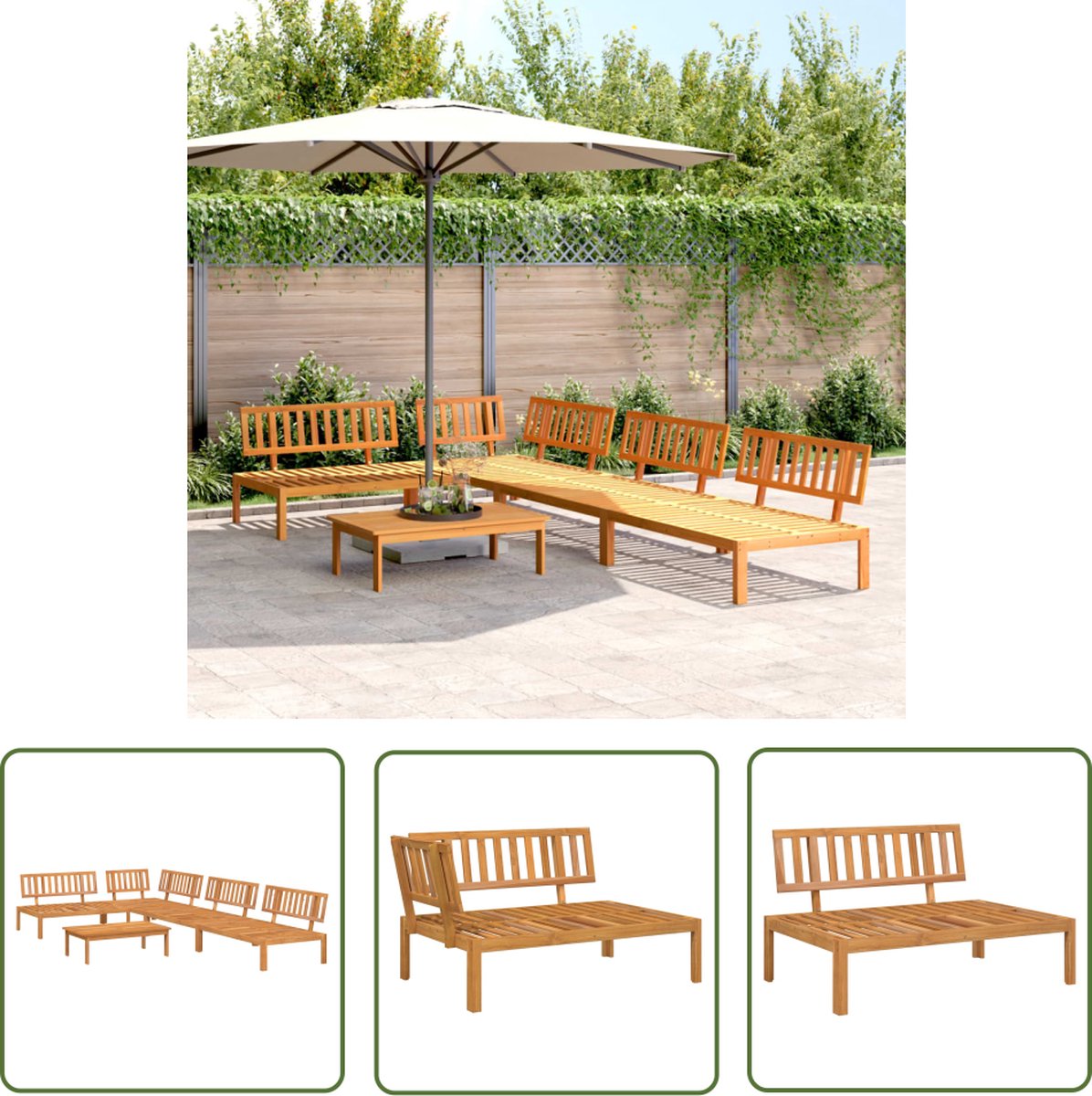 1196x1200.jpg vidaXL Loungeset Hout - Tuin Lounge Set - 5-delige Loungeset pallet massief acaciahout - Acacia Bank - Buitenbank - Patio Furniture - Afbeelding 1
