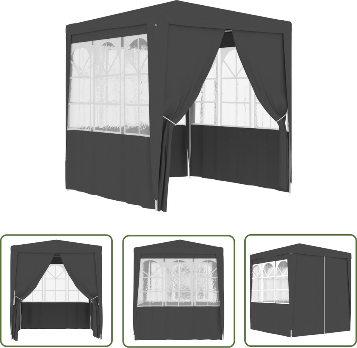Professional party tent in anthracite color, 2.5x2.5m, with sidewalls, ideal for outdoor events and gatherings.