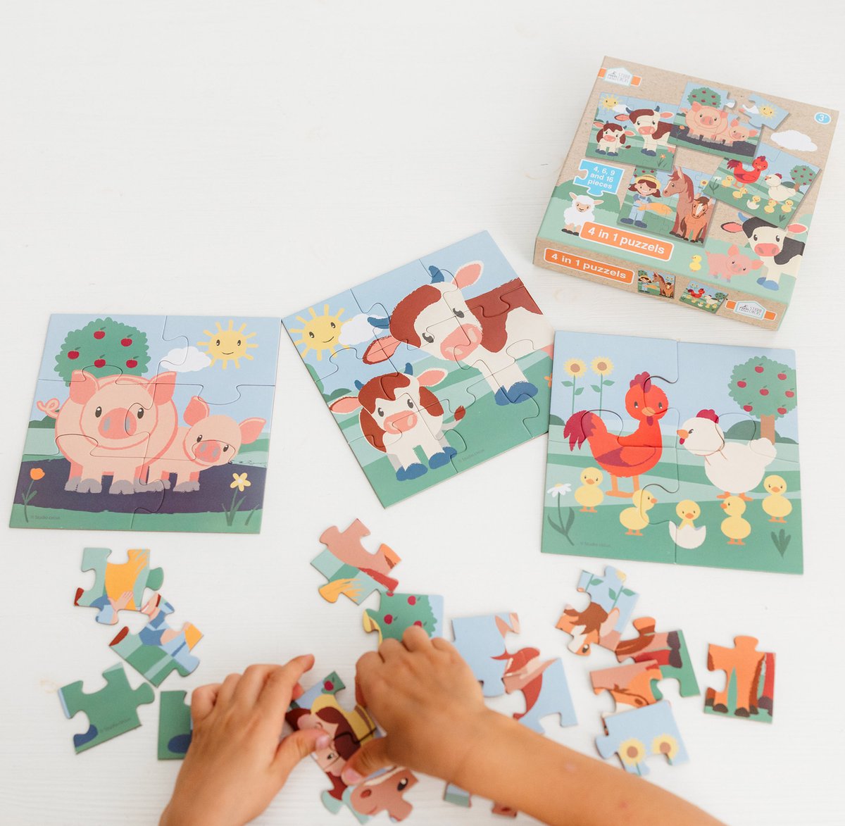 Studio Circus puzzel 4 in 1 boerderij - educatief peuter speelgoed - kinderpuzzel 4x6x9x16 stukjes leren puzzelen - cadeautip puzzel 3 jaar en ouder — afbeelding 5