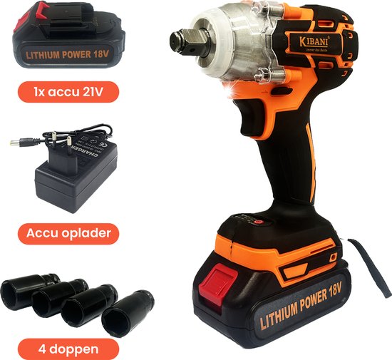 Foto: Kibani accu slagmoersleutel 18v incl accu 1500mah en oplader slagmoersleutelset slagmoersleutel met accu slagmoersleutel elektrisch led verlichting
