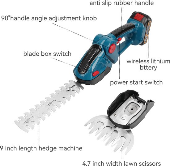 24V Elektrische Heggenschaar - 2-in-1 snoeischaar met accu en oplader - 1500 mAh - gras- en struikschaar — afbeelding 5