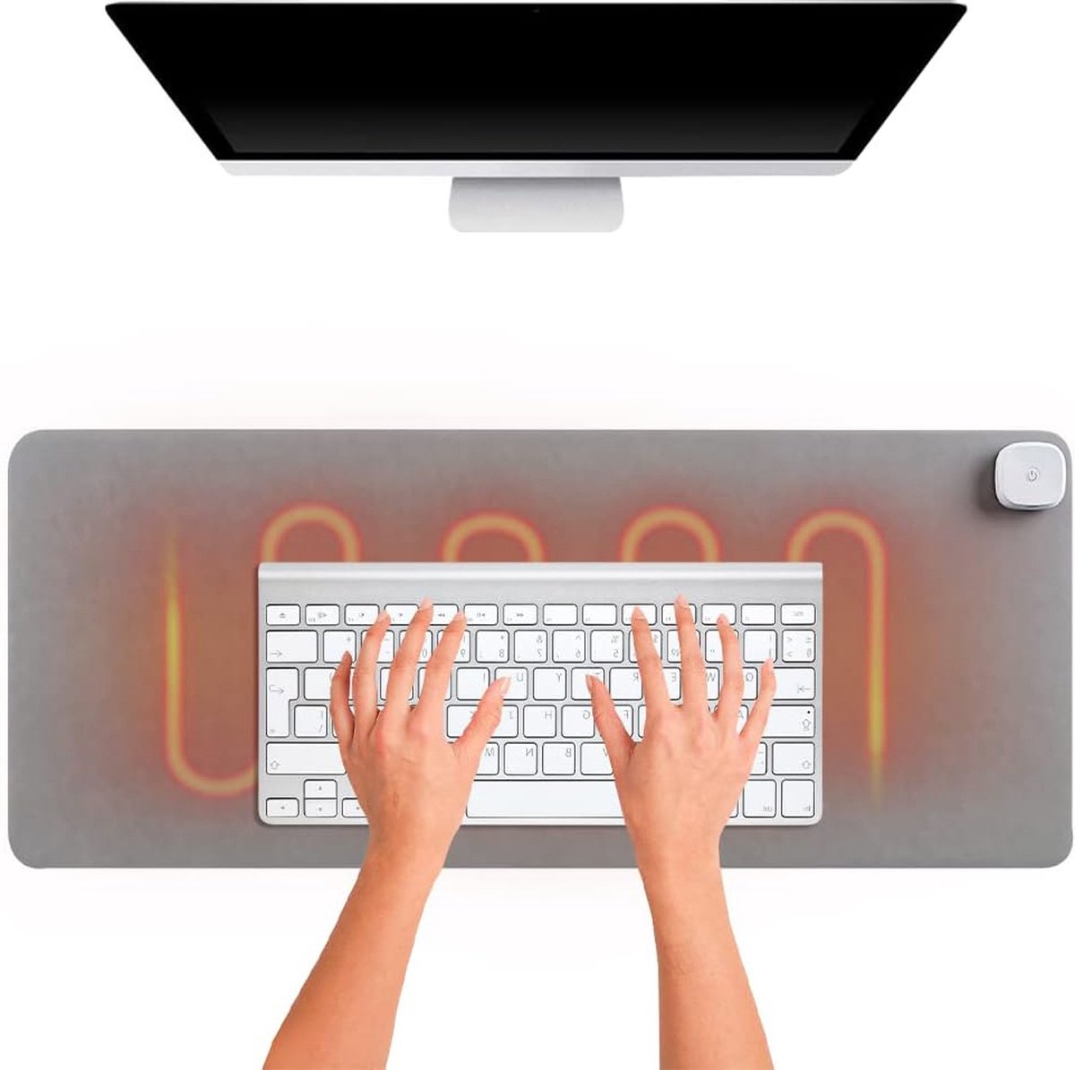 oCreon Verwarmde Bureau Mat - Muismat 80x33cm - PU Lederen Laptop Pad 3 Warmte - Instellingen (Grijs)