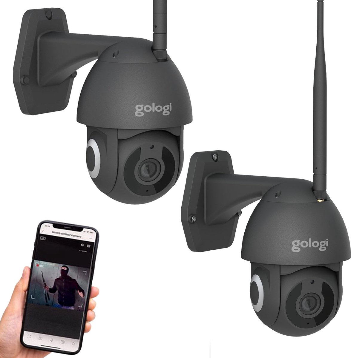 Gologi Superior Outdoorcamera - 2 Stuks - Buiten camera met nachtzicht - Beveiligingscamera met Kabel - Security camera - 3K - Met wifi en app - Zwart