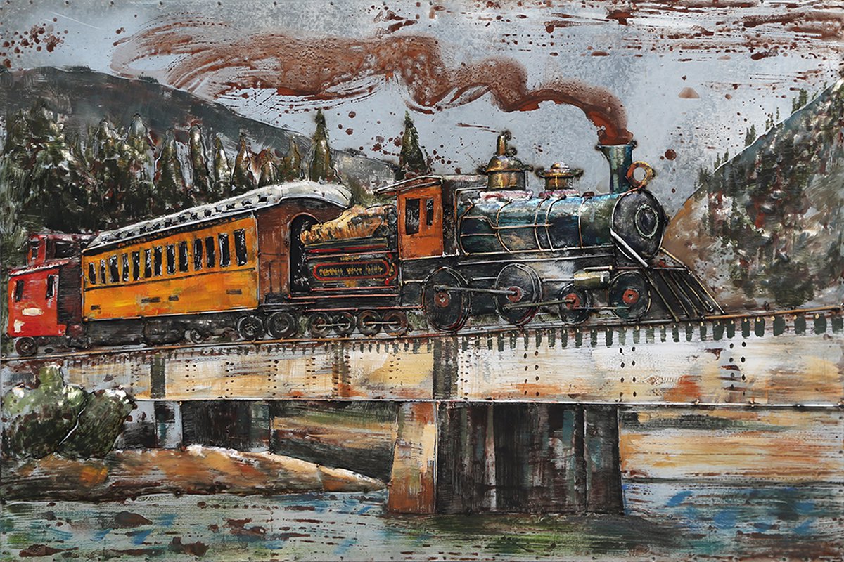 3D Metaalschilderij - Trein - 120 x 3 x 80 cm