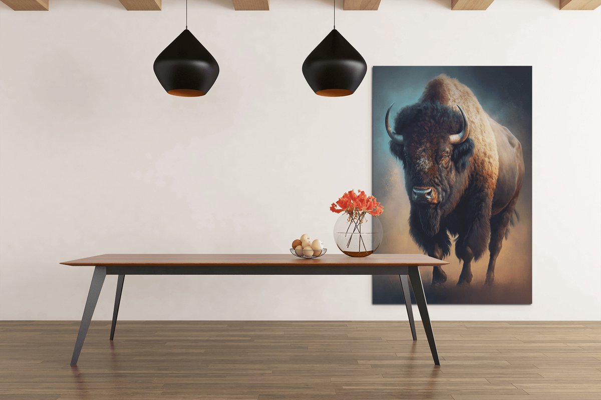 Trendex Global Canvas Schilderij - Dieren - Bizon - 60x40x2 cm Bruin