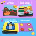 Educatief activiteitenboek met vilten ontwerpen: tractoren, auto's, rugzakken, schoenen en vormen.