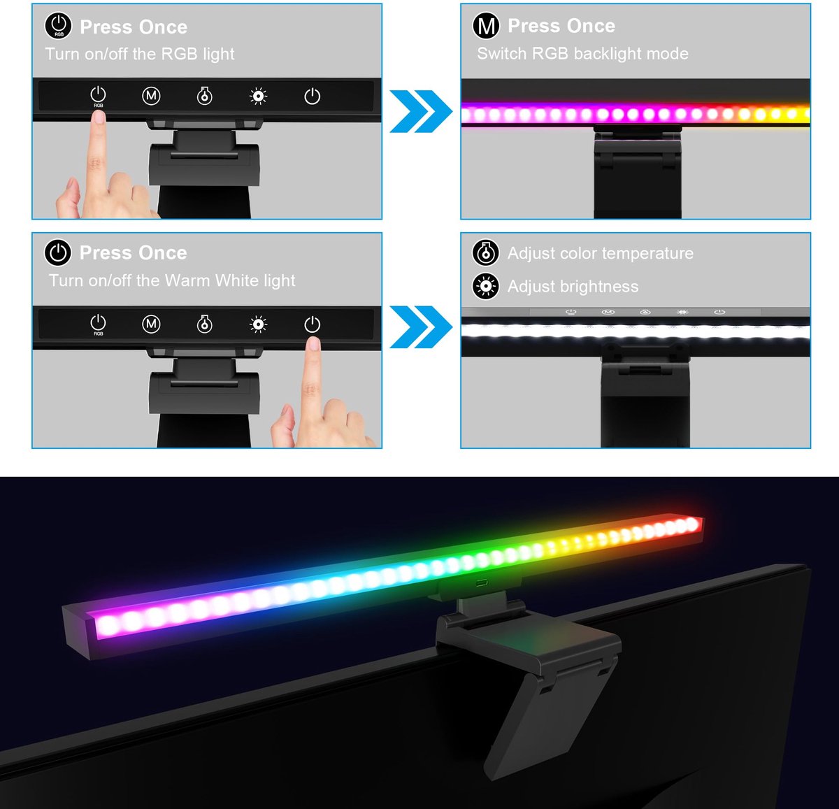 Kraftverdia Computermonitor lichtbalk-Slimme LED-schermlamp-Koel warm licht en RGB-achtergrondverlichting-APP thumbnail 3
