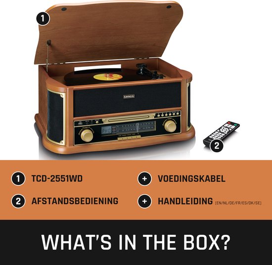 Classic Phono Retro Platenspeler - Bluetooth - Auto-stop -Radio CD en Cassettespeler - TCD-2551WD - Hout — afbeelding 5