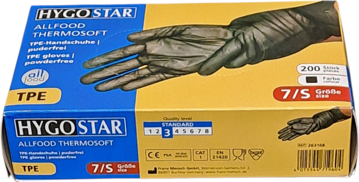 Goedkoopste Hygostar TPE wegwerp handschoen zwart - maat S - 200 stuks - latexvrij