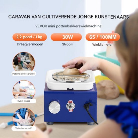 Pottenbakkersschijf, 28 cm pottenbakkersvormmachine, 450 W elektrische pottenbakkersschijf met pedaal en LCD touchscreen, keramische schijf met directe aandrijving en 3 steunpoten voor doe het zelf knutselwerkjes, blauw | NL