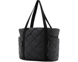 Laptoptas dames 15.6 inch - Reistas - Handtas met laptopvak - Shopper met laptopvak dames - Werktas - Tote bag met laptopvak - Tote bag met rits school tas - 15.6 inch - Zwart