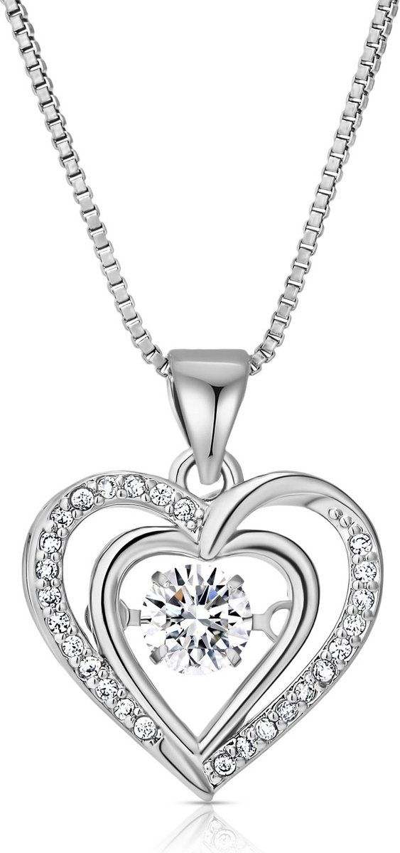Juwelium Silverplated Hart Ketting Verstelbaar 42 tot 47 cm met Zirkonia Kristallen in Luxe Sieradendoos met Rozen – Perfect Cadeau voor Vrouw, Vriendin, Moeder, Dochter