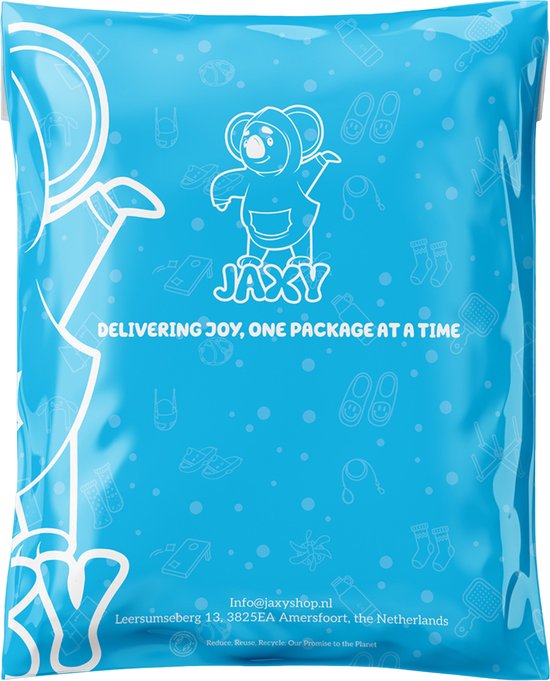 Blauwe JAXY verzendzak met Koala-print en Jaxy-logo.