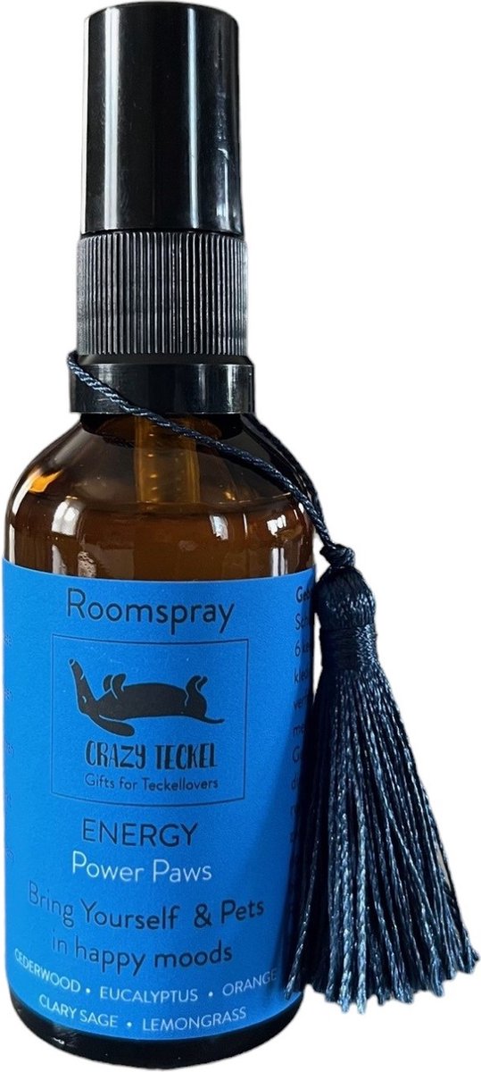Goedkoopste Teckel - energy - power paws - roomspray - diervriendelijk - essentiële etherische oliën - 100 natuurlijk - biologisch - geurcosmetica - parfum - geur - spray (50ml) - orange | eucalyptus | cederwood | lemongrass | clary sage