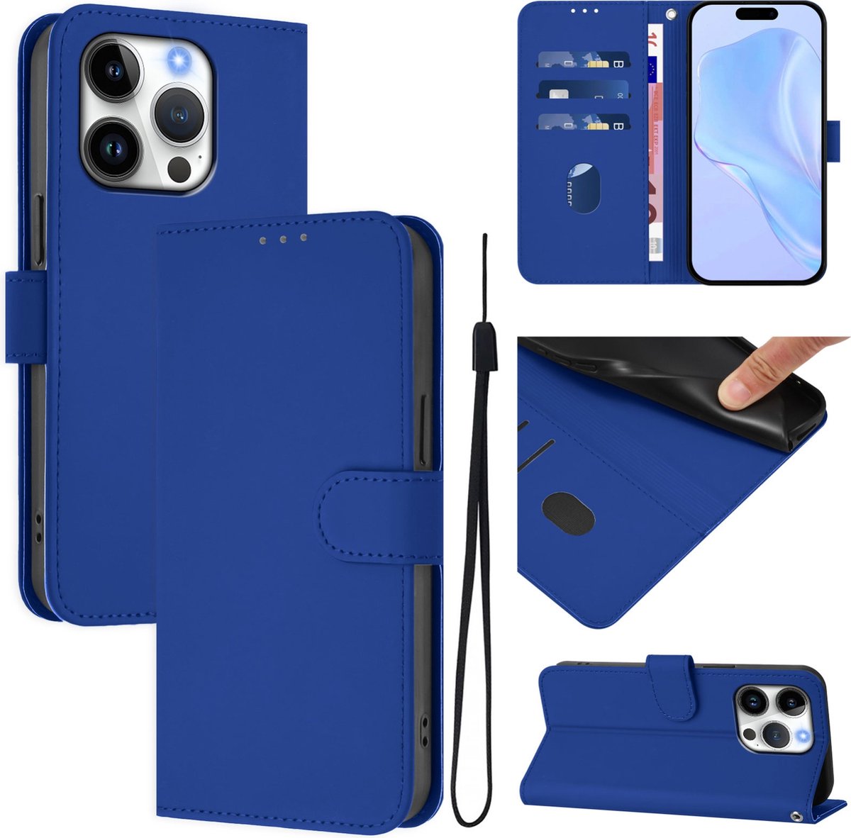 Mobigear Telefoonhoesje geschikt voor Apple iPhone 16 Pro Hoesje | Mobigear Urban Wallet Bookcase Portemonnee | Pasjeshouder voor 3 Pasjes | Telefoonhoesje voor Pinpas / OV Kaart / Rijbewijs - Donkerblauw