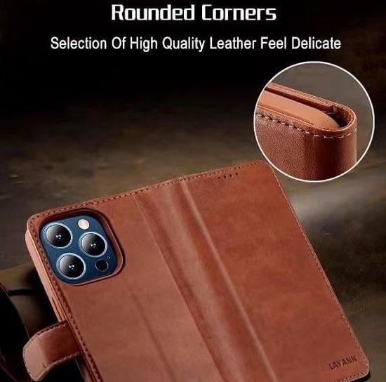 iPhone 14 Pro Max - Étui de téléphone en cuir de Luxe 2 en 1 - Élégant et multifonctionnel - Lavann - Bookcase magnétique 2 en 1 en cuir - Blauw