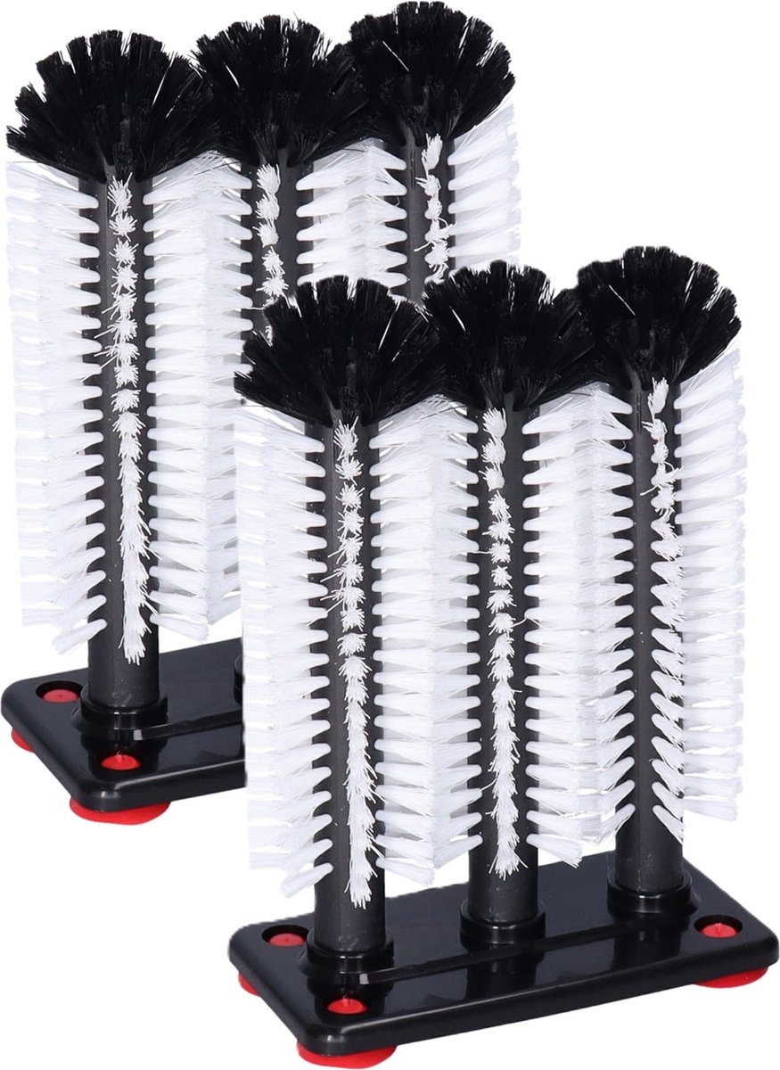 Goedkoopste Buemag Spoelborstels - 2x - glazen afwassen - 19 x 24 x 10 cm - zwart - 3 stuks - professionele horeca borstels - glazenwasborstel