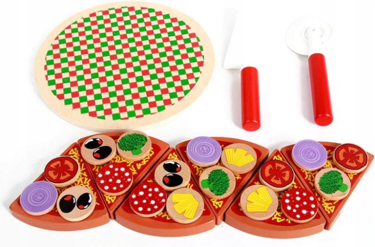 Teedz - Kinder pizza - Houtenpizza - 27 stukken - Educatief - Cadeau - Speelset — afbeelding 5