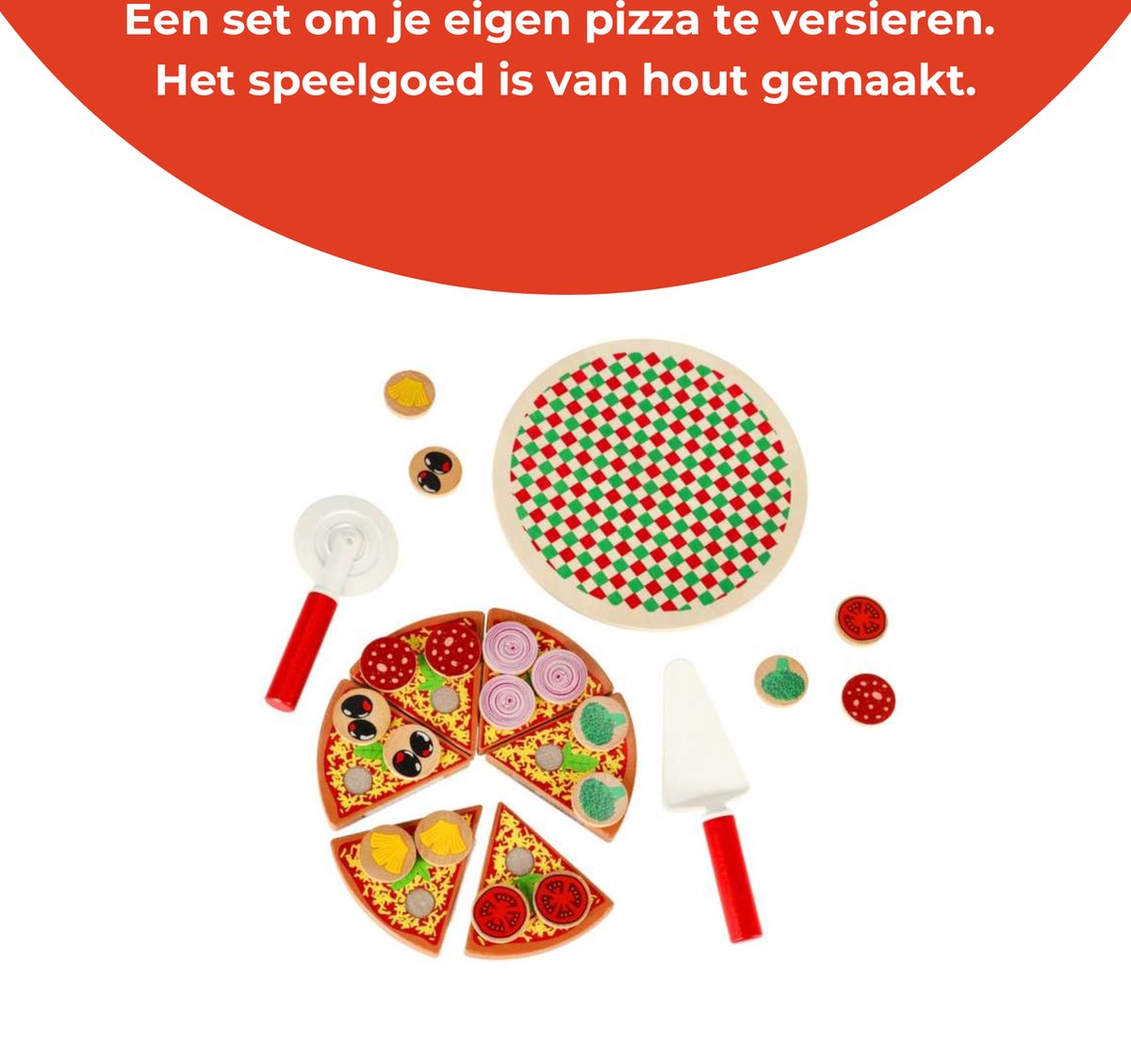 Teedz - Kinder pizza - Houtenpizza - 27 stukken - Educatief - Cadeau - Speelset — afbeelding 7
