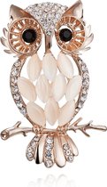 Stijlvolle Emaille Uil Broche met Strass – Dierenpin