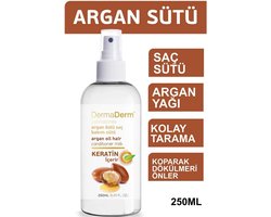 DermaDerm - Argan KERATINE behandeling - Keratine haarmelk 250ml - met argan olie & vegan keratine | Maakt haren sterker en voller & voor beschadigd en futloos haar | Ook geschikt voor kroeshaar | saç bakim sütü