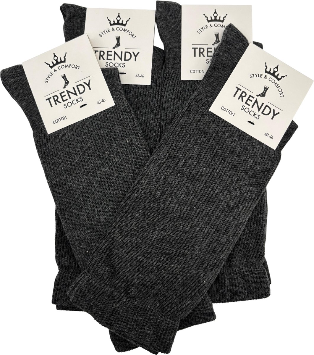 Trendy Socks | Diabetische Sokken| Sokken voor Diabeten| Dames - Heren| Naadloos| 4 Paar| Gewassen| Geurig| Maat 43-46| Antraciet