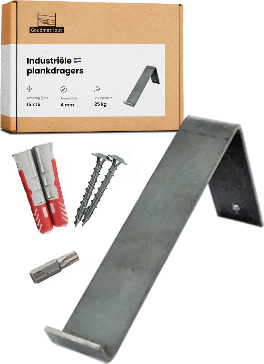 GoudmetHout® Industriële Plankdragers L-vorm - 15 cm - Stalen Plankdrager voor Wandschap, Muurrek of Wandconsole - Max 25 kg - 1 stuk - Zonder Coating