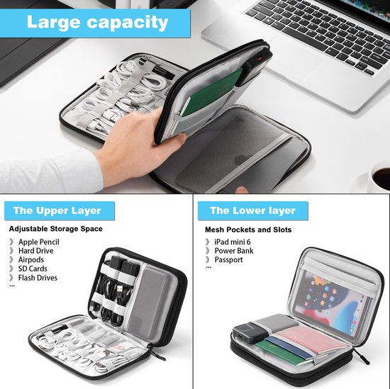 YONO Câble Organisateur Sac - Câble Sac - Organisateur Pochette - Sac de Rangement pour Câbles et Accessoires de vêtements pour bébé - Zwart