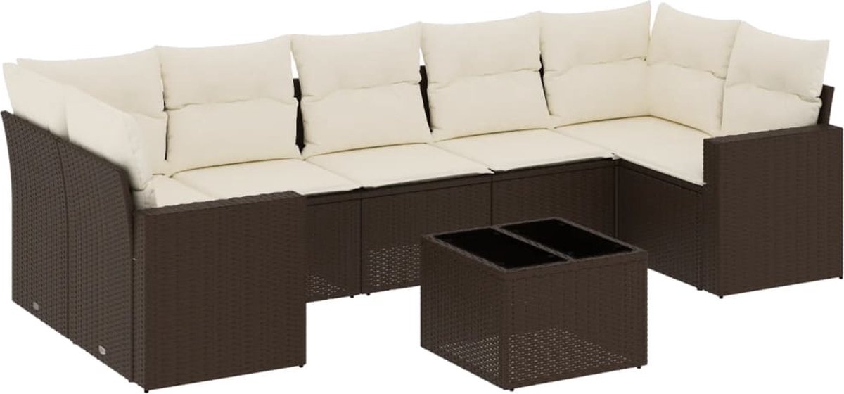 vidaXL 8-delige - Loungeset - met - kussens - poly - rattan - bruin