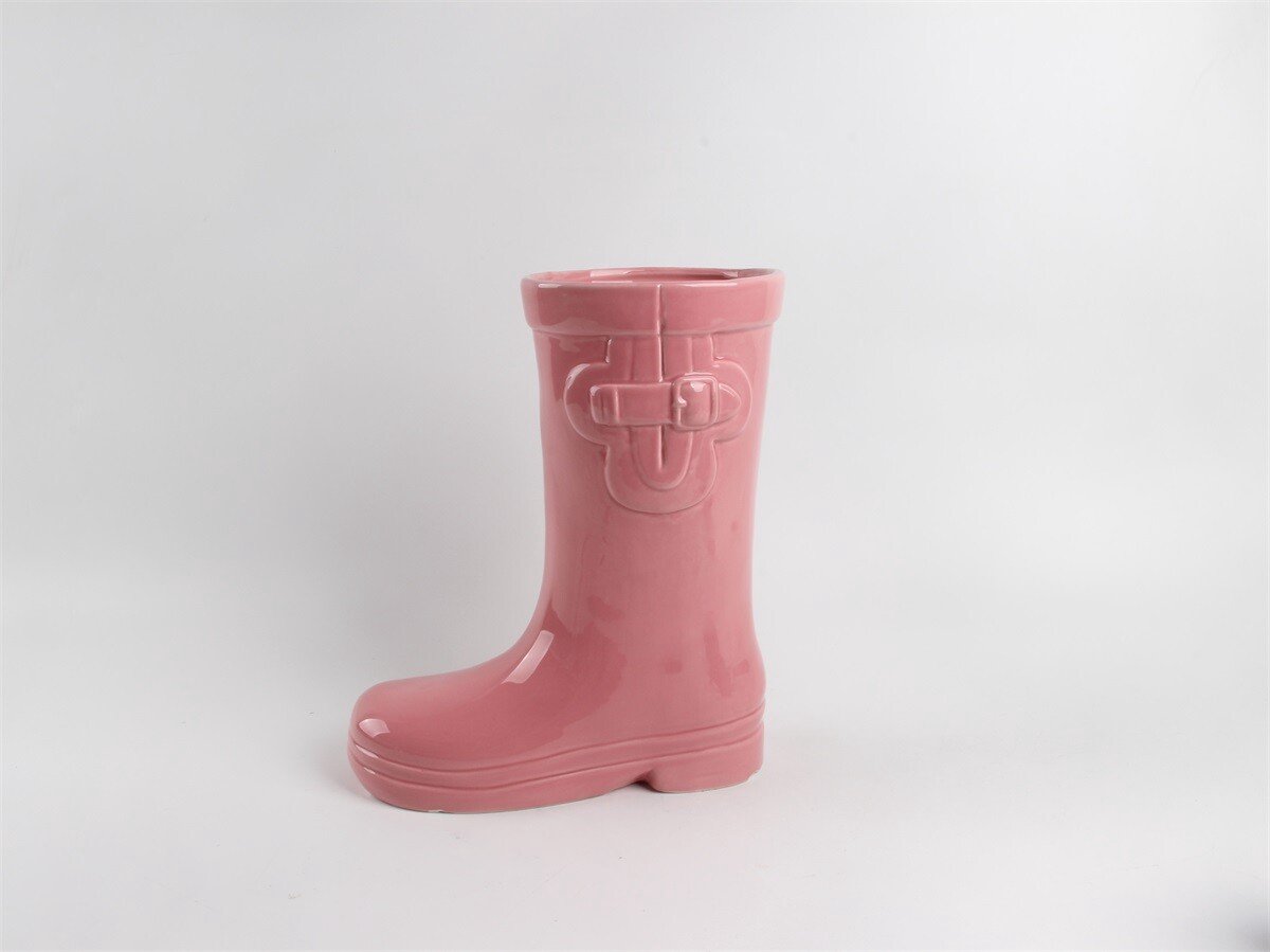 Homebound by Kolony HomeBound by KY | Aardewerk vaas regenlaars roze | 25,7x12,8x29cm | bloemenvaas keramiek laars roze