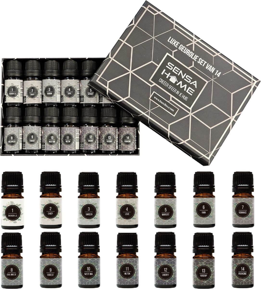 Goedkoopste SensaHome Luxe Geuroliën Set van 14 - Premium Geuren voor Luchtbevochtiger, Aromadiffuser, Oliebrander - Variatie Box & Cadeau Set