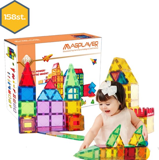 MAGPLAYER- Magnetisch Speelgoed – 158 stuks - Constructie speelgoed - Magnetische tegels - Montessori speelgoed - Magnetic toys - Magnetische bouwstenen - Speelgoed Kinderen