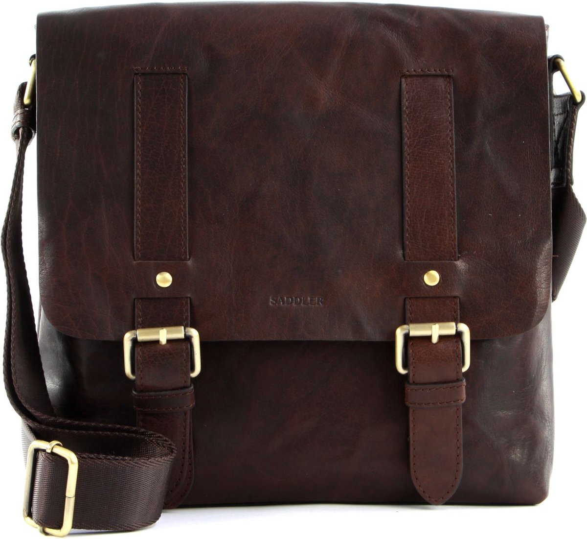 SADDLER Leren Schoudertas Carter Messenger Bag Dark Brown Bruine