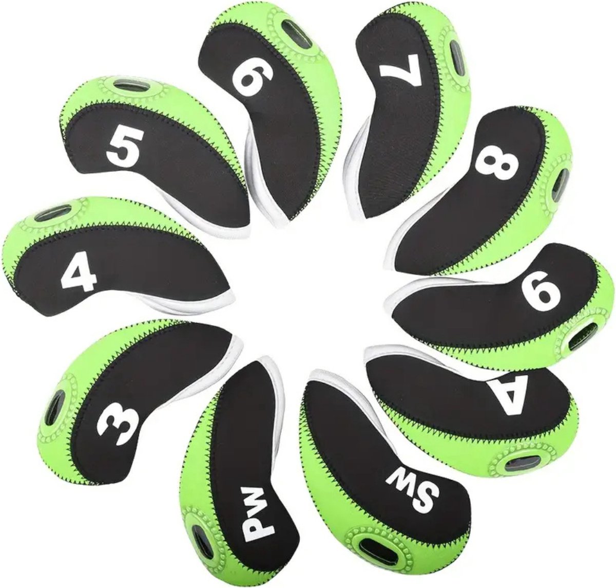 Bovista Golfclub Headcover - Covers - Beschermers - Golfset - Zwart & Groen - 10 Stuks