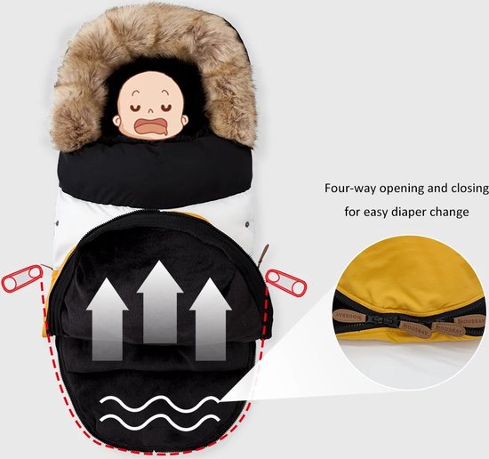 Bloominggoods® Voetenzak - Universeel - Voetenzak voor Kinderwagen/Buggy - 0-24 Maanden - Zwart - Warm en Windproof - 4 Openingen - 2 Ritsen - Zwart - Flanel - Warm en Wasbaar van Bloom — afbeelding 4