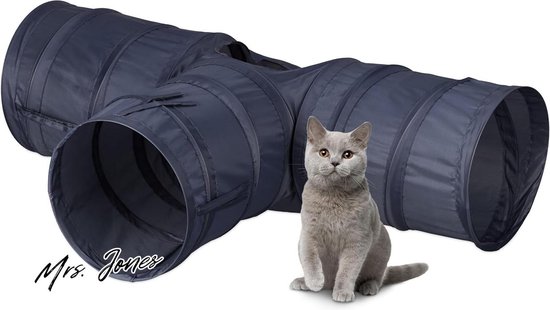 Nobleza Kattentunnel, 3-weg Opvouwbare Kattentunnel Met 1 Gat En Kattenspeelgoedbal T Vormige Kattenspeeltunnel Voor Katten Konijnen En Cavias Grijs