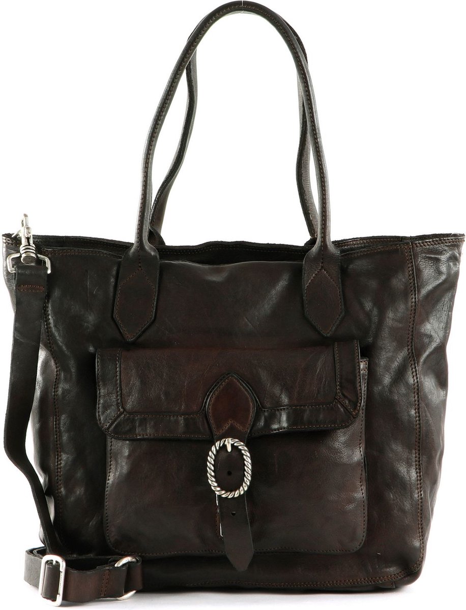 CAMPOMAGGI Leren Shopper Schoudertas Shopping Bag Moro Donkerbruin