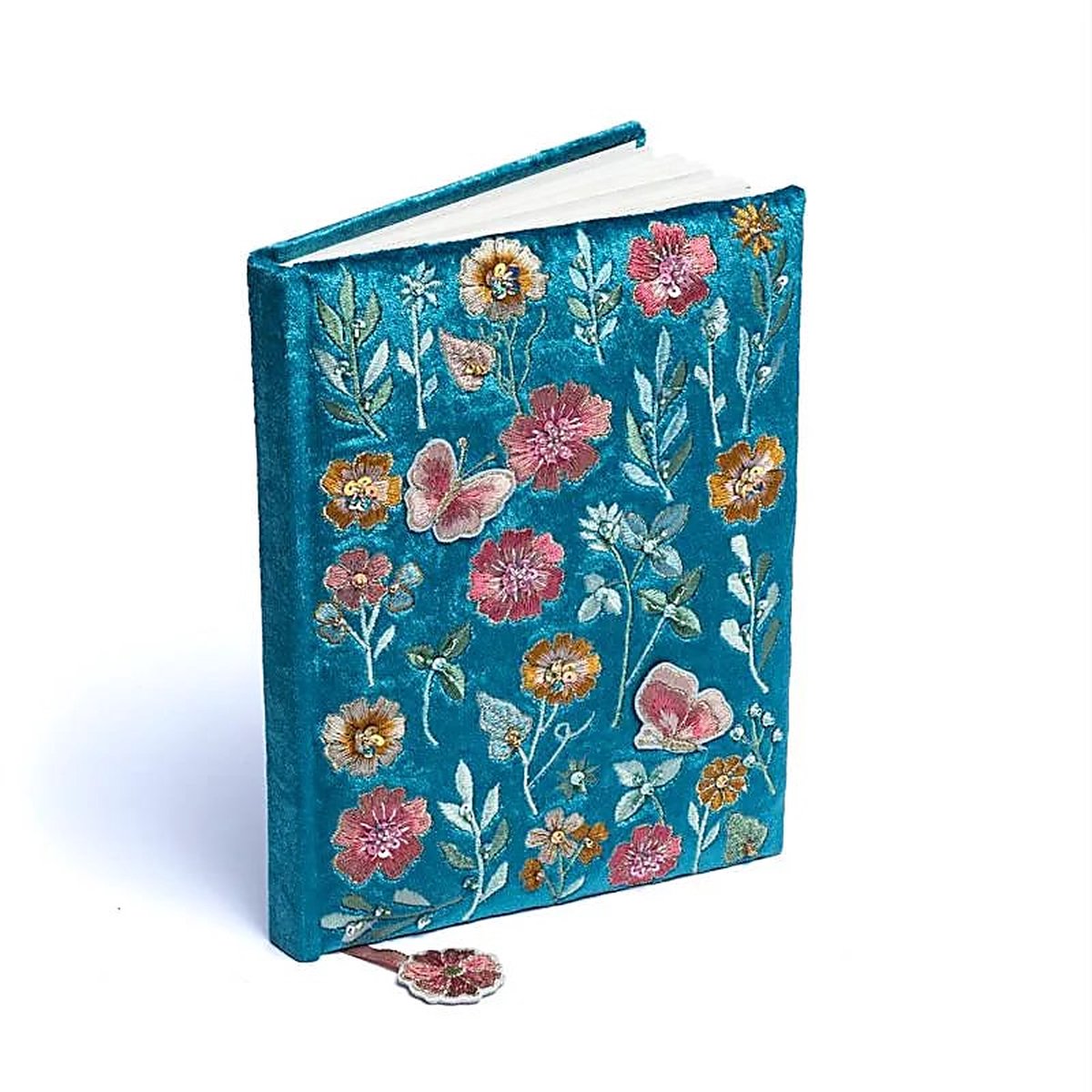 Notitieboek Blauw Fluweel – Blauw met Bloemen – 20 x 15 cm
